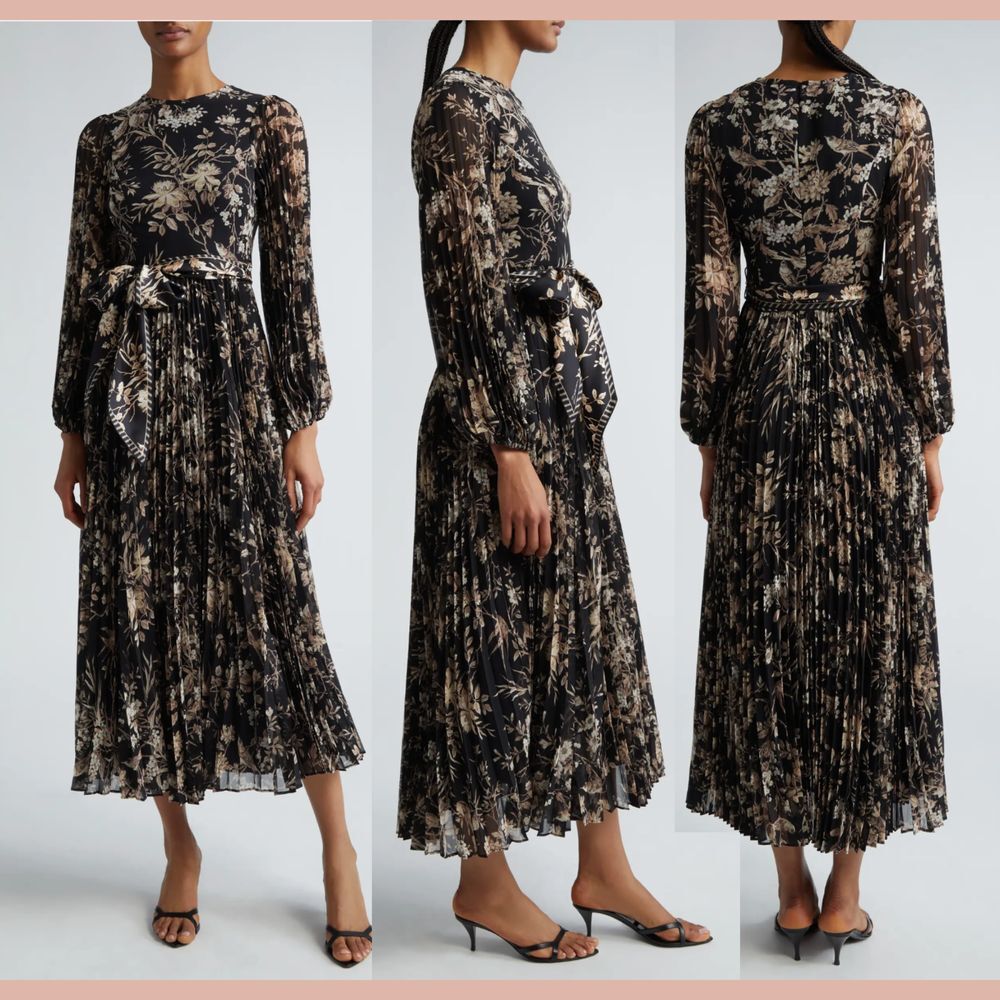 NWD $725 Zimmermann [ XS/S ] Sunray Long Sleeve Pleated Midi Dress Black‎